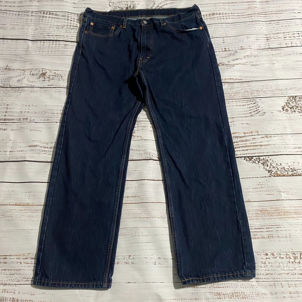 Levis 505 Jeans Black Casual Straight Leg Denim Baggy Men's Size 38x30